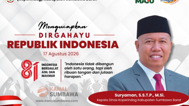 Kepala Dinas Koperindag Kabupaten Sumbawa Barat Mengucapkan Selamat HUT RI Ke -81 Tahun